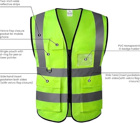 فيست مهندسين بجيب بطاقة الهوية | سترة عاكسة أنيقة وآمنة للمواقع الإنشائية